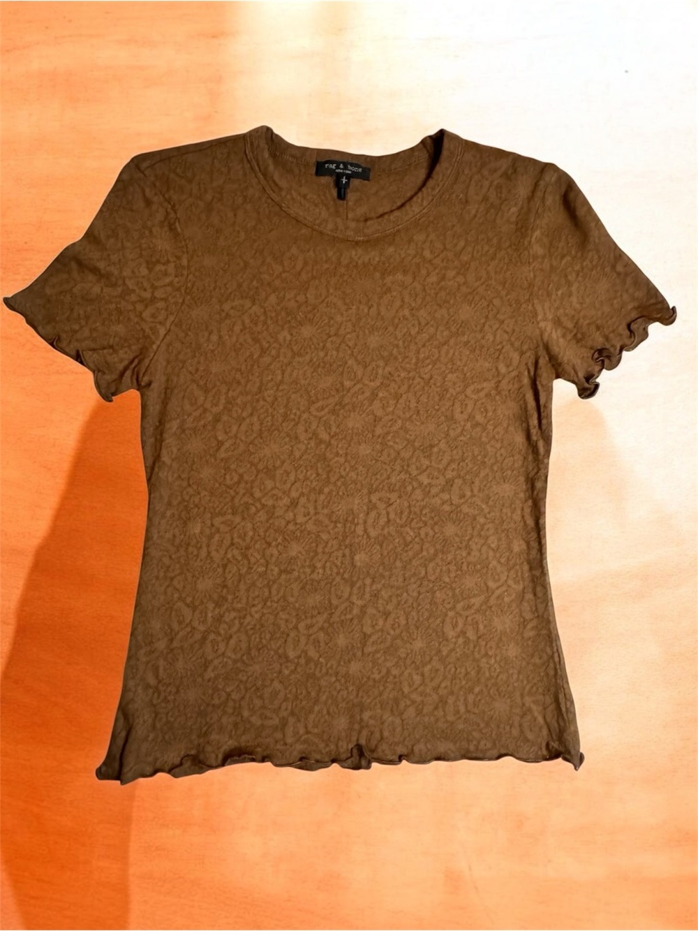 Rag & Bone Brown Floral Textured Short Sleeve Women's Top sz S Stretch